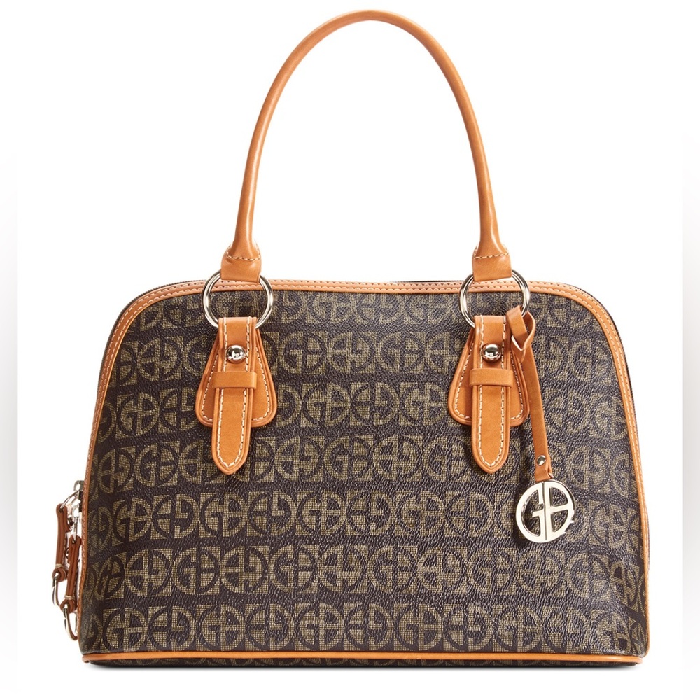 Giani Bernini Block Signature Dome Satchel in a brown signature pattern